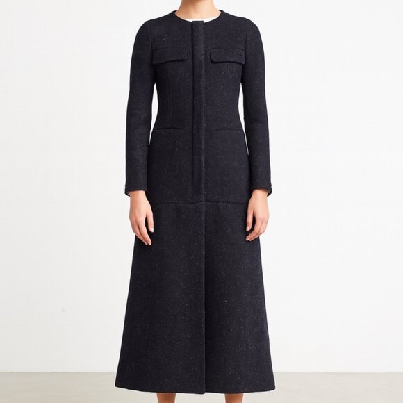Chanel black silver thread mid coat size 38
